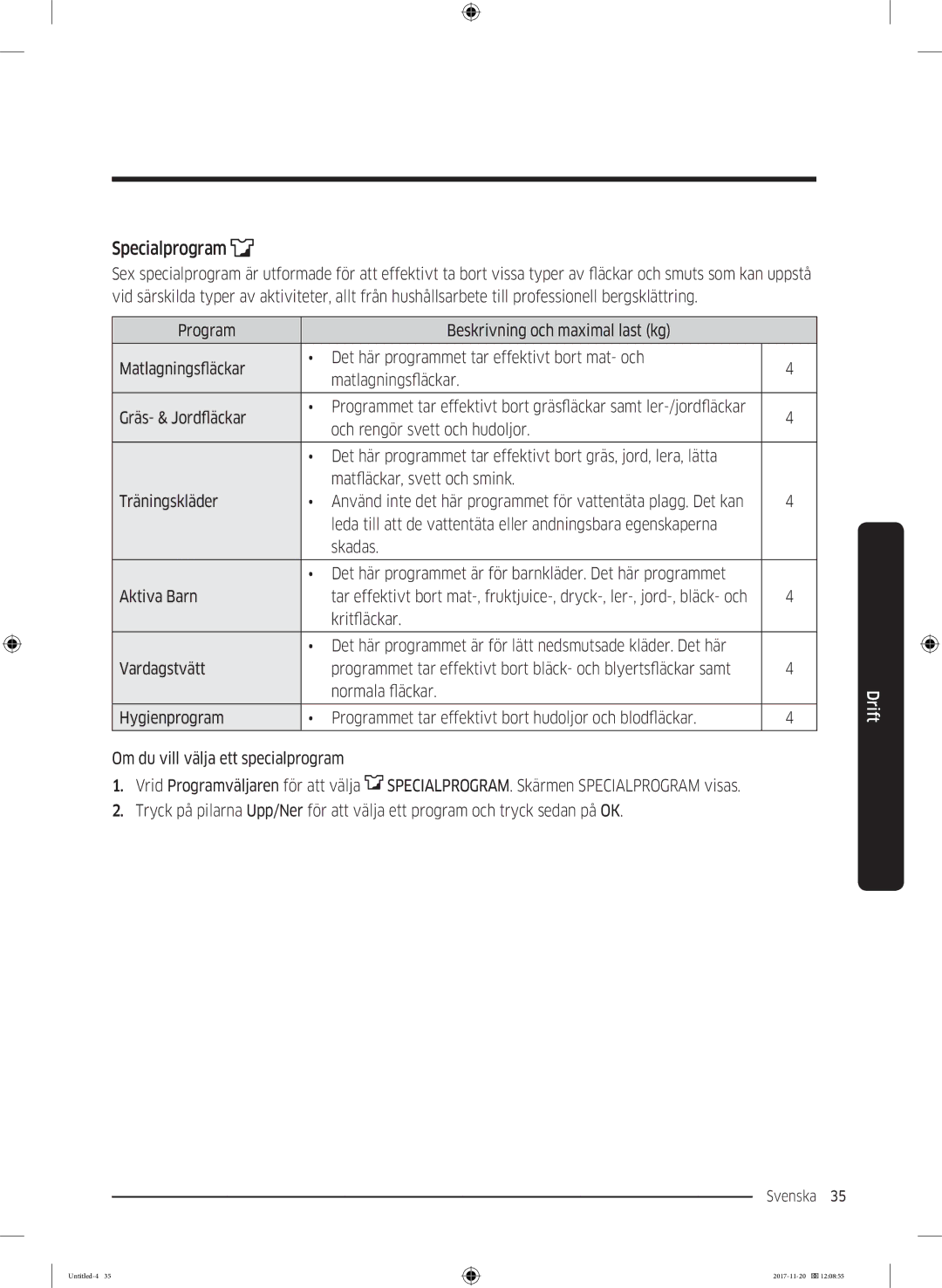 Samsung WW12K8402OW/EE manual Svenska 35  